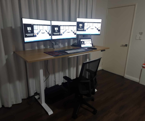 Home Office Complete I 1800 x 750 Electric Desk, AFRDI Rated Ergonomic Chair, 8-in-1 Dock and dual monitor arms and cable tray