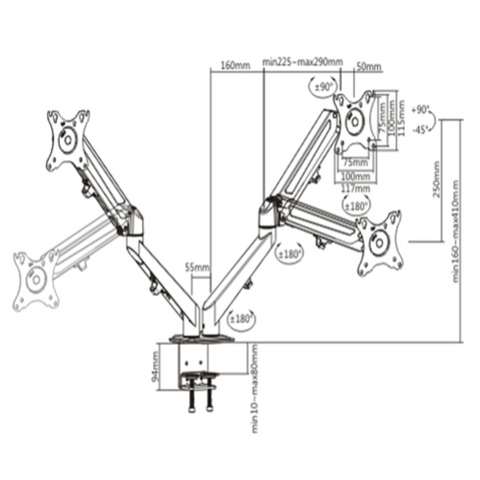 Gas spring double monitor arm to suit 17" - 27" VESA Mount (Lifetime Warranty)