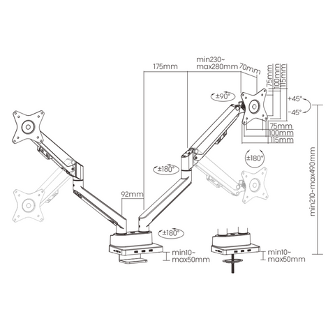 Double Monitor Arm with 8-IN-1 Docking Station | Gas Spring Mount