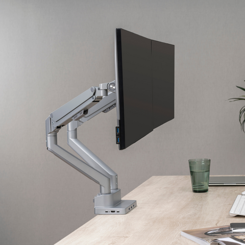 Double Monitor Arm with 8-IN-1 Docking Station | Gas Spring Mount