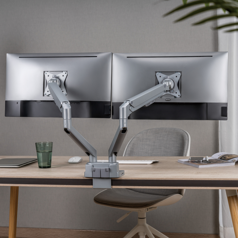 Double Monitor Arm with 8-IN-1 Docking Station | Gas Spring Mount