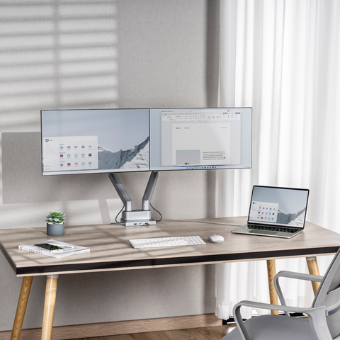 Double Monitor Mount with Integrated 8-IN-1 Docking Station - Gas Spring