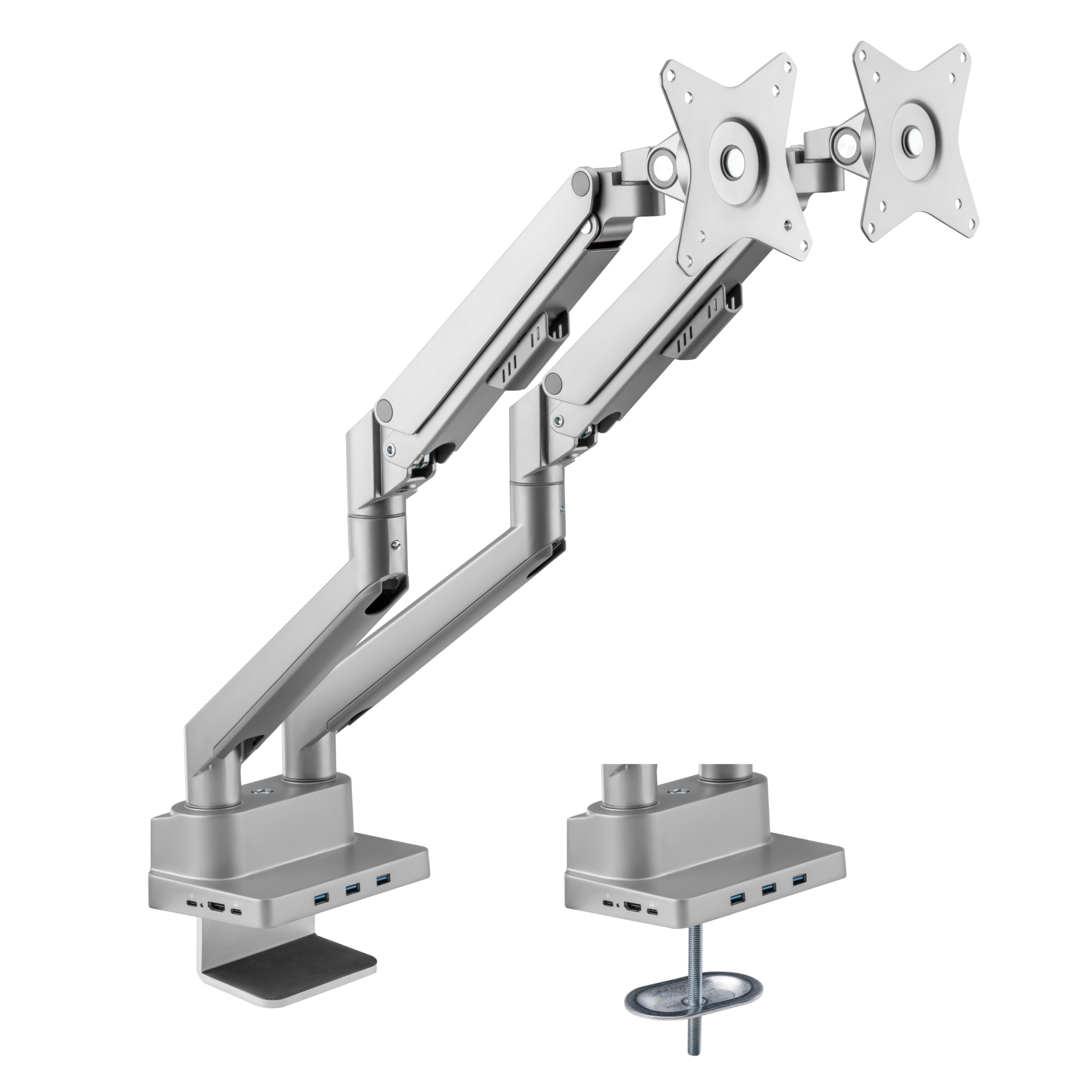 Dual Monitor Holder with Integrated 8-IN-1 Docking Hub - Gas Spring