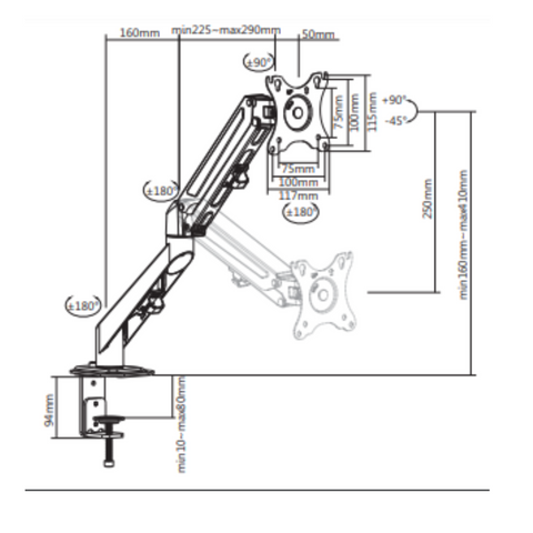 Structure of Heavy-Duty Gas Spring Monitor Arm for VESA Mount - Lifetime Warranty - WHF