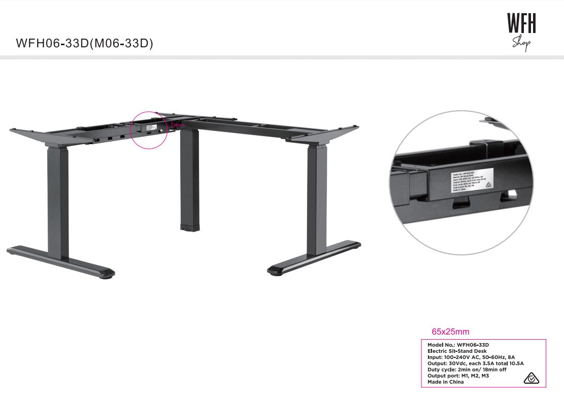 WFH06-33D Triple Motor L-Shape Electric Sit-Stand Desk | Office works Desks | L-shap desks in perth | Stand up desks | Sit stand desks in perth | Home Office Desks | WFH SHOP